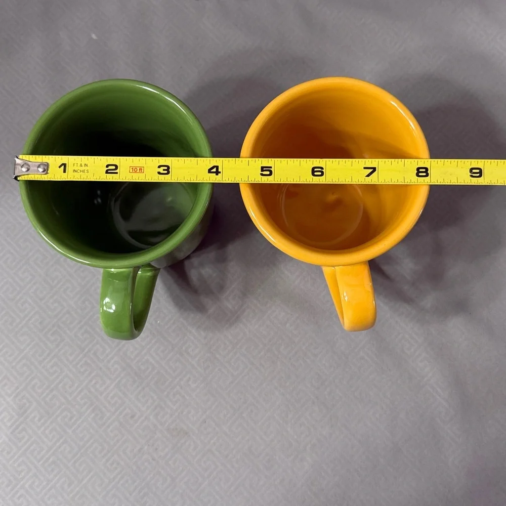 Mr Coffee Vibrant Green and Yellow Ceramic Coffee Mugs Cups Lot of 2 Retro